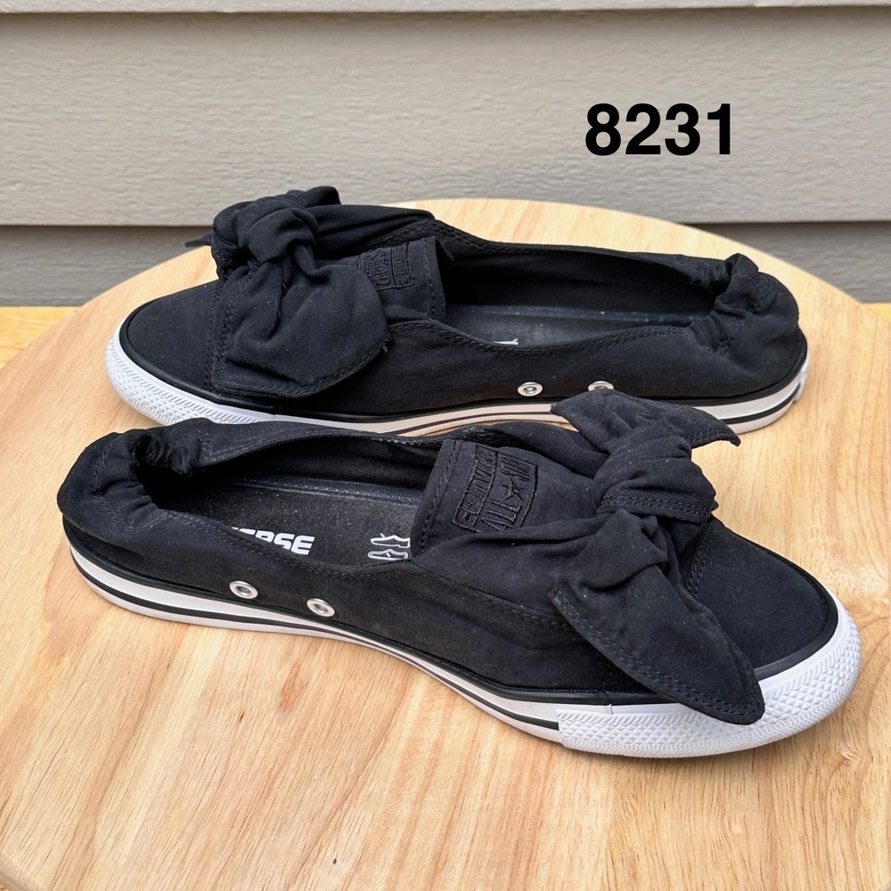 Converse Chuck Taylor All Star Shoreline Black Canvas Bow Slip On Sneakers 7
